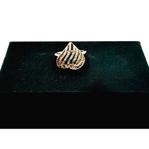 Vintage DBJ Gold clad sterling silver puffy paved CZ stripe heart ring